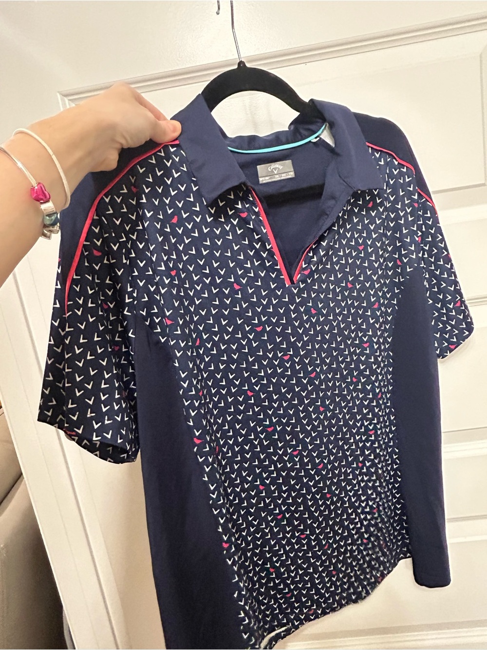 Callaway Navy Polo with Pink and White Chevron Accents-NWOT